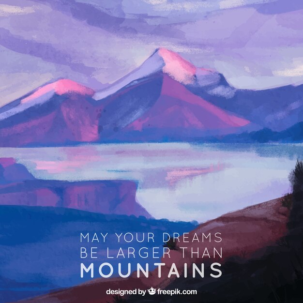 Landscape background with watercolor lake and inspiring message