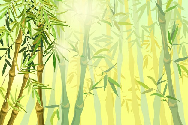 Landscape of bamboo stems and leaves.