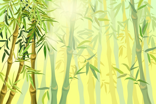 Пейзаж из бамбуковых стеблей и листьев.