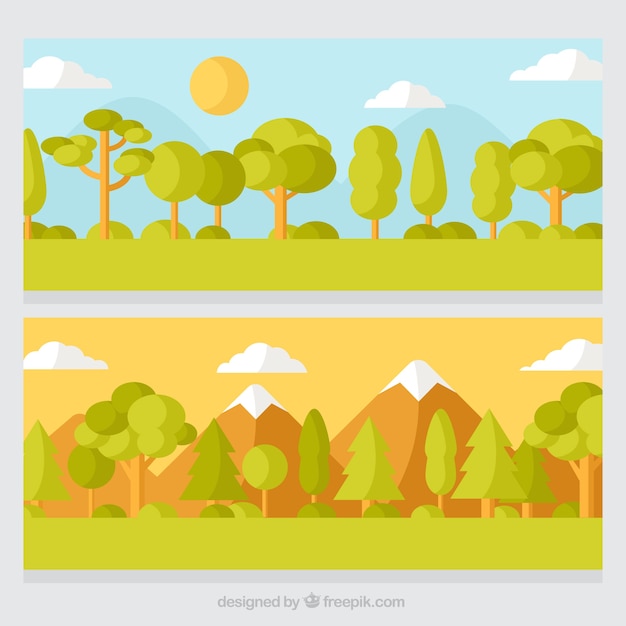 Free vector landscape banners with trees and mountains