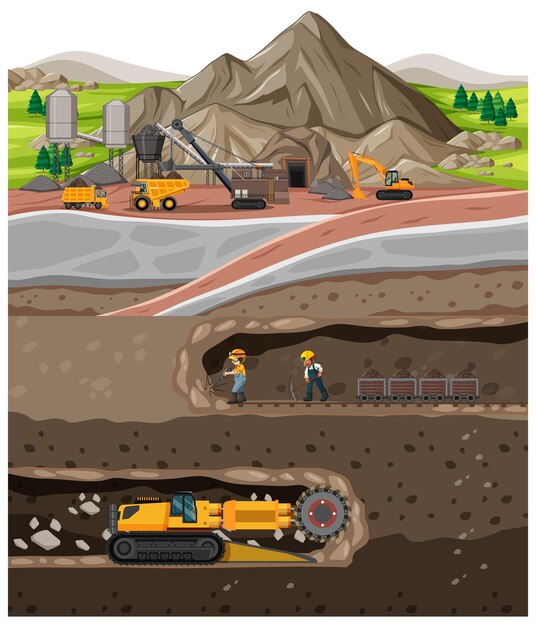 landscape of coal mine industry with underground