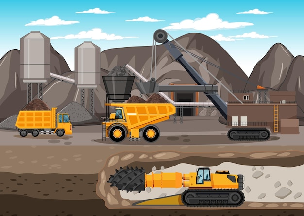 Free vector landscape of coal mining with underground scene