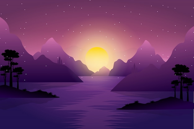 Free Vector | Nature sunset landscape backgrounds