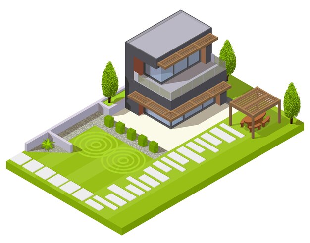 Landscape design isometric composition