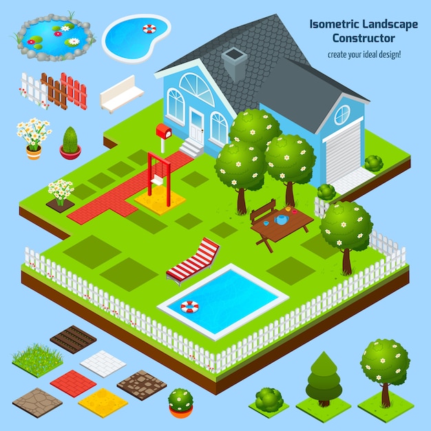 Vettore gratuito landscape design isometric