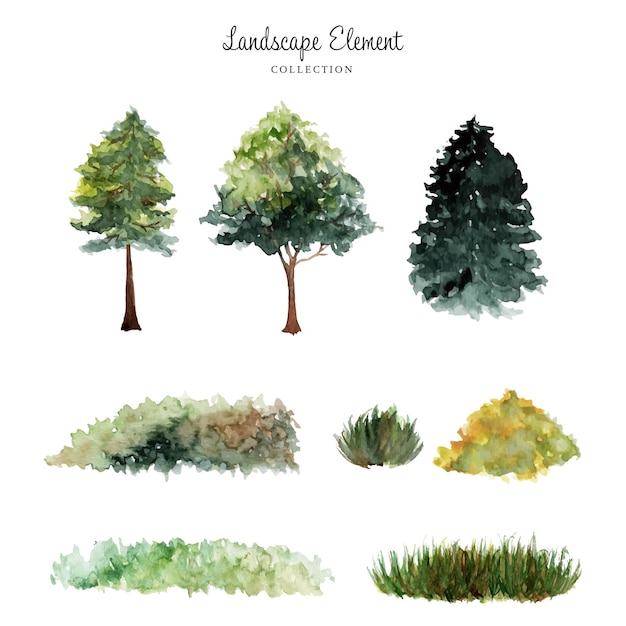 Landscape element watercolor collection