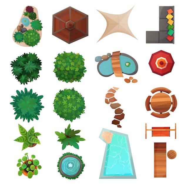 Free vector landscape elements top view set