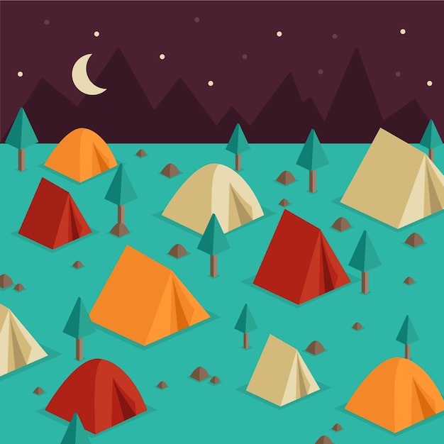 Free vector landscape full camping tents background