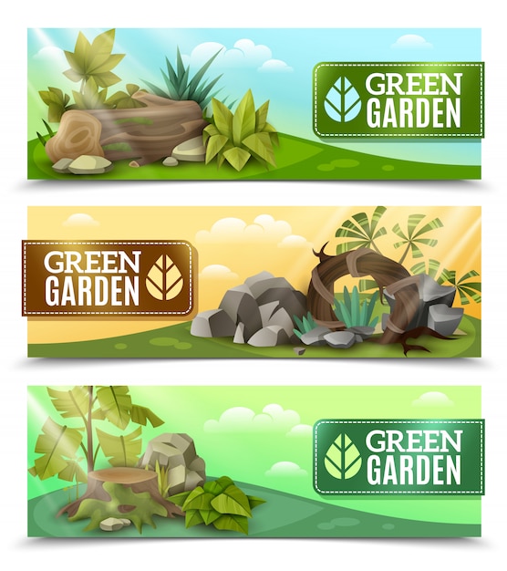 Landscape garden design horizontal banners set