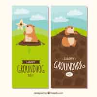 Free vector landscape groundhog day banners