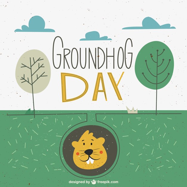 Landscape groundhog day in a retro style