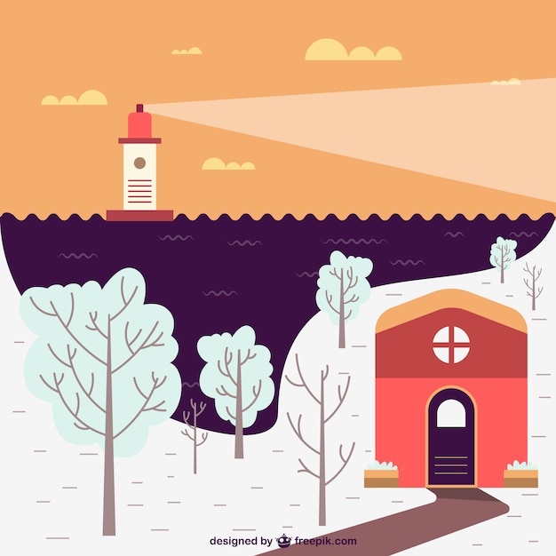 Бесплатное векторное изображение Пейзаж морской зимы