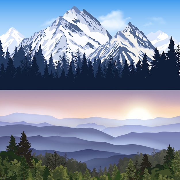 Free vector landscape of mountains banners