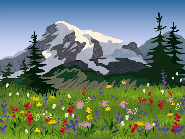 Free vector landscape summer alpine medow poster