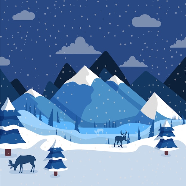 Бесплатное векторное изображение Пейзаж зима рисованной