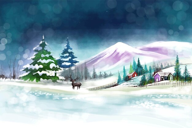 Landscape for winter and new year holidays christmas card background