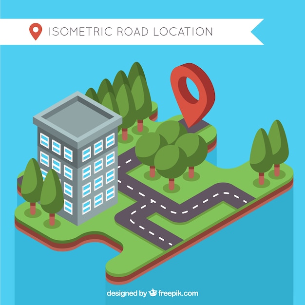 Free vector landscape with building and pointer in isometric style