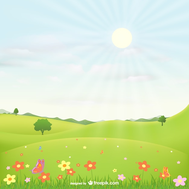 Free vector landscape with flowers