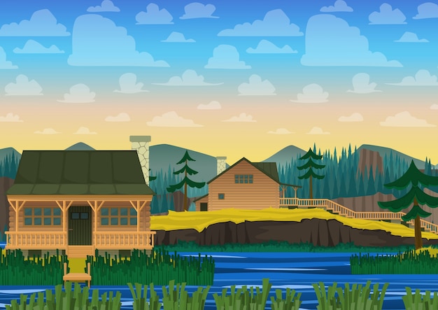 Free vector landscape with house background