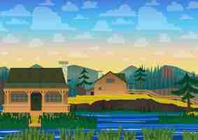 Free vector landscape with house background