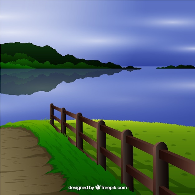 Free vector landscape with a lake