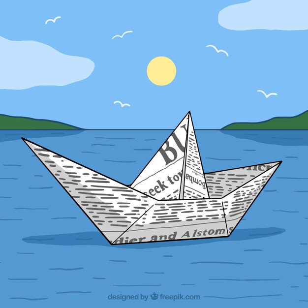 Landscape with paper boat