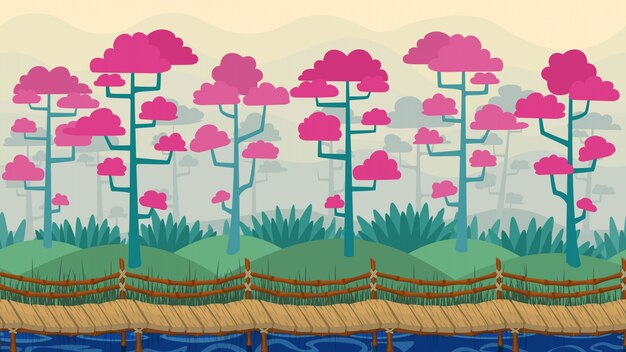 Free vector landscape with pink trees