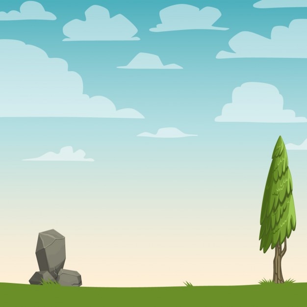 Free vector landscape with a tree and a rock