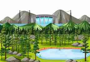 Free vector landscape with water dam