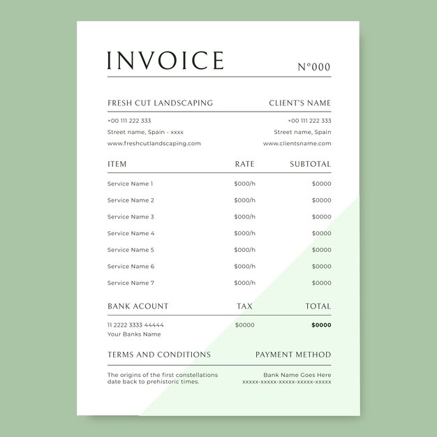 Landscaping invoice template design