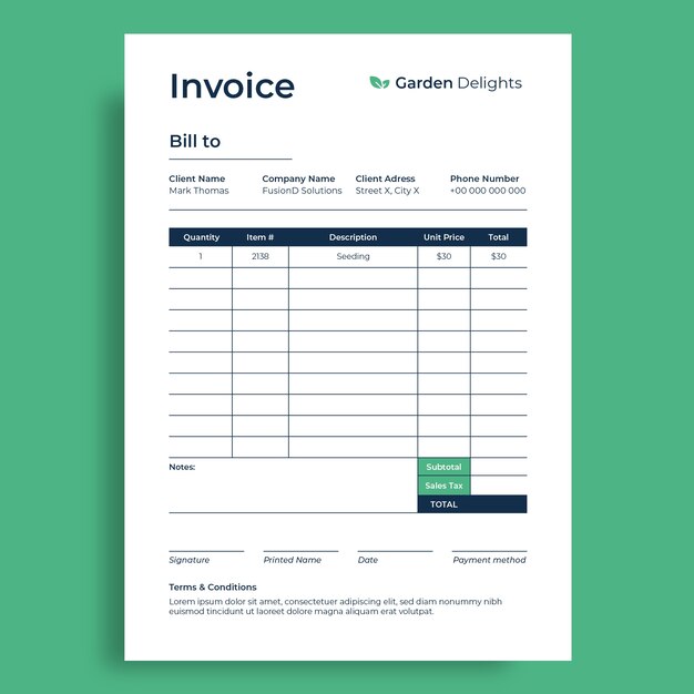 Landscaping invoice template design