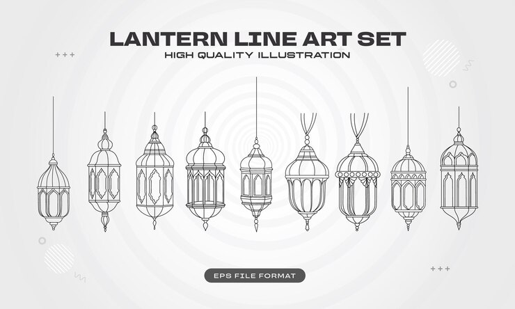 Free Vector lantern line art set vector illustration