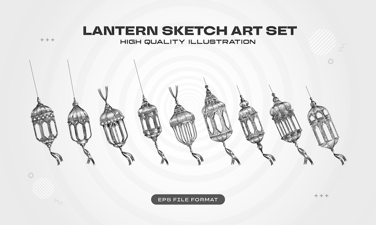 Free Vector lantern sketch art set vector illustration