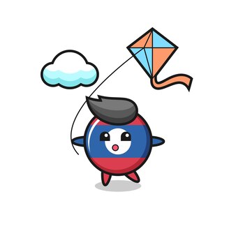 Laos flag badge mascot illustration is playing kite  cute design