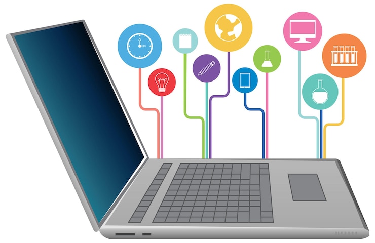 मुफ़्त वेक्टर laptop computer with academic icon on white background