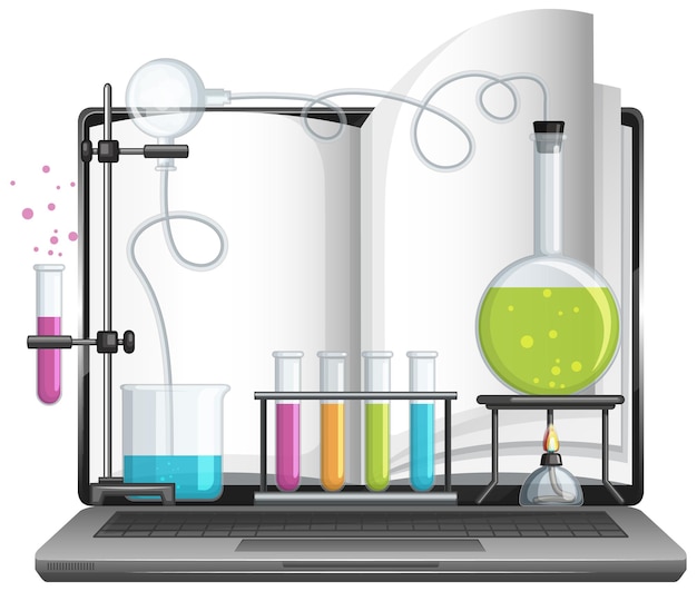 Free vector laptop computer with science laboratory equipment