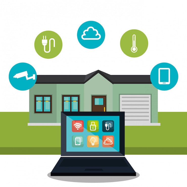 Free Vector laptop controlling smarthome technology