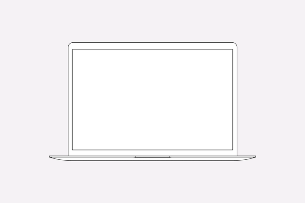 Laptop outline, blank screen digital device vector illustration