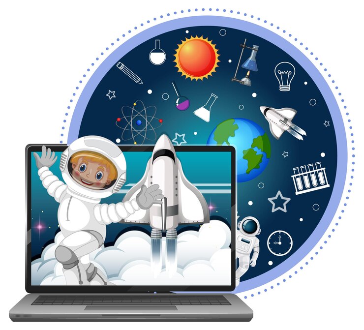 मुफ़्त वेक्टर laptop with astronaut and space icons