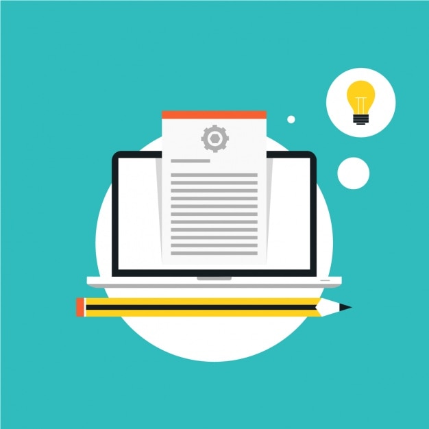 Free Vector laptop with a document and a bulb