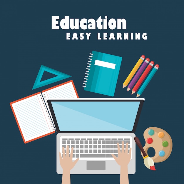 Laptop with education easy e-learning icons