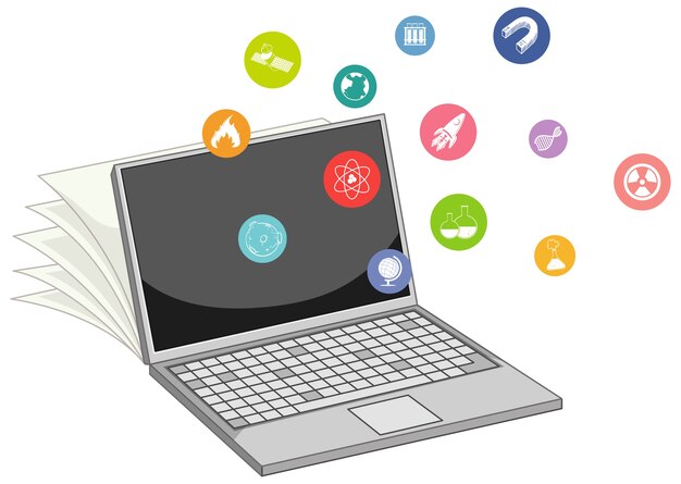 Laptop with education icon isolated