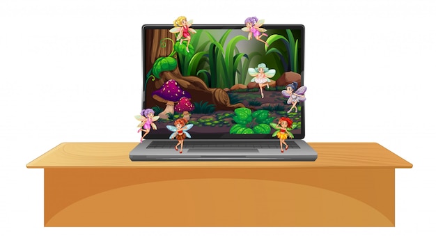 Free vector laptop with fairy tale scene on desktop screen