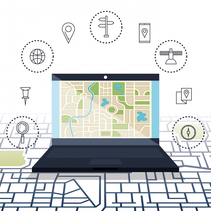 Free Vector laptop with gps navigation software
