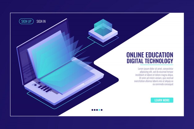 laptop with open book, learning online education concept, electron library