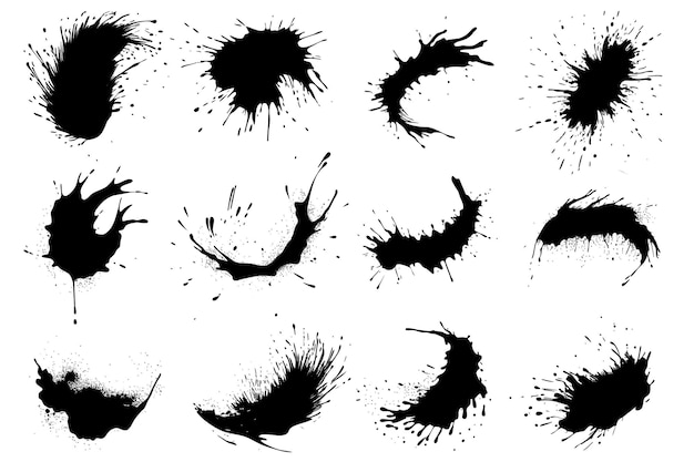 Free vector large collection of black detailed ink splats
