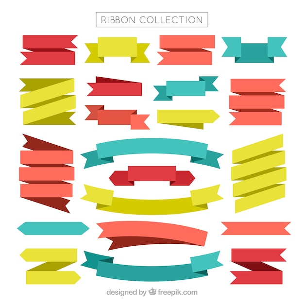 Large collection of colorful ribbons in flat design