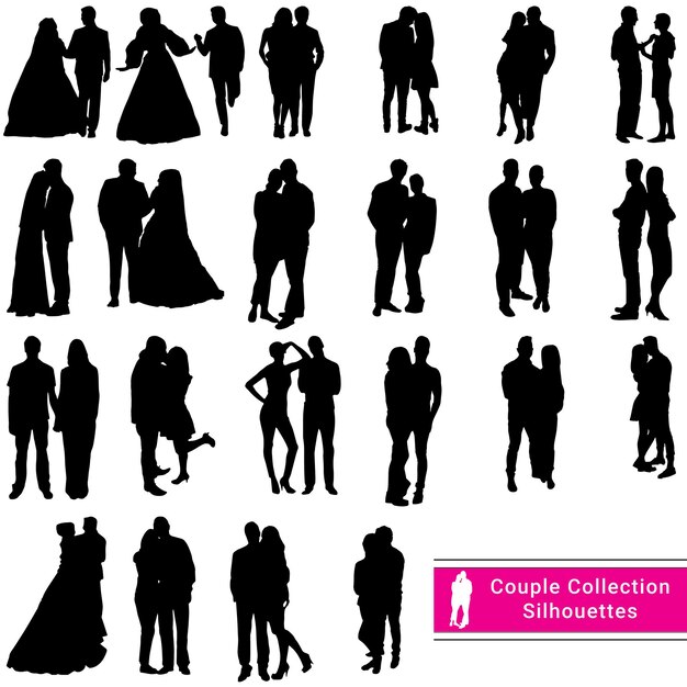 新たに結婚式のカップルのシルエットイラスト プレミアムベクター