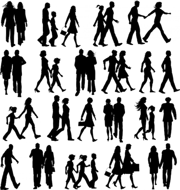 Large collection of silhouettes of people walking