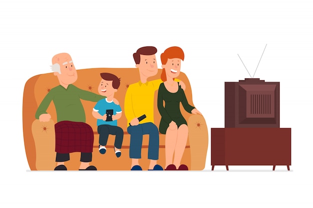 Premium Vector Large Family Is Watching Tv Premium Vector Large Family Is Watching Tv